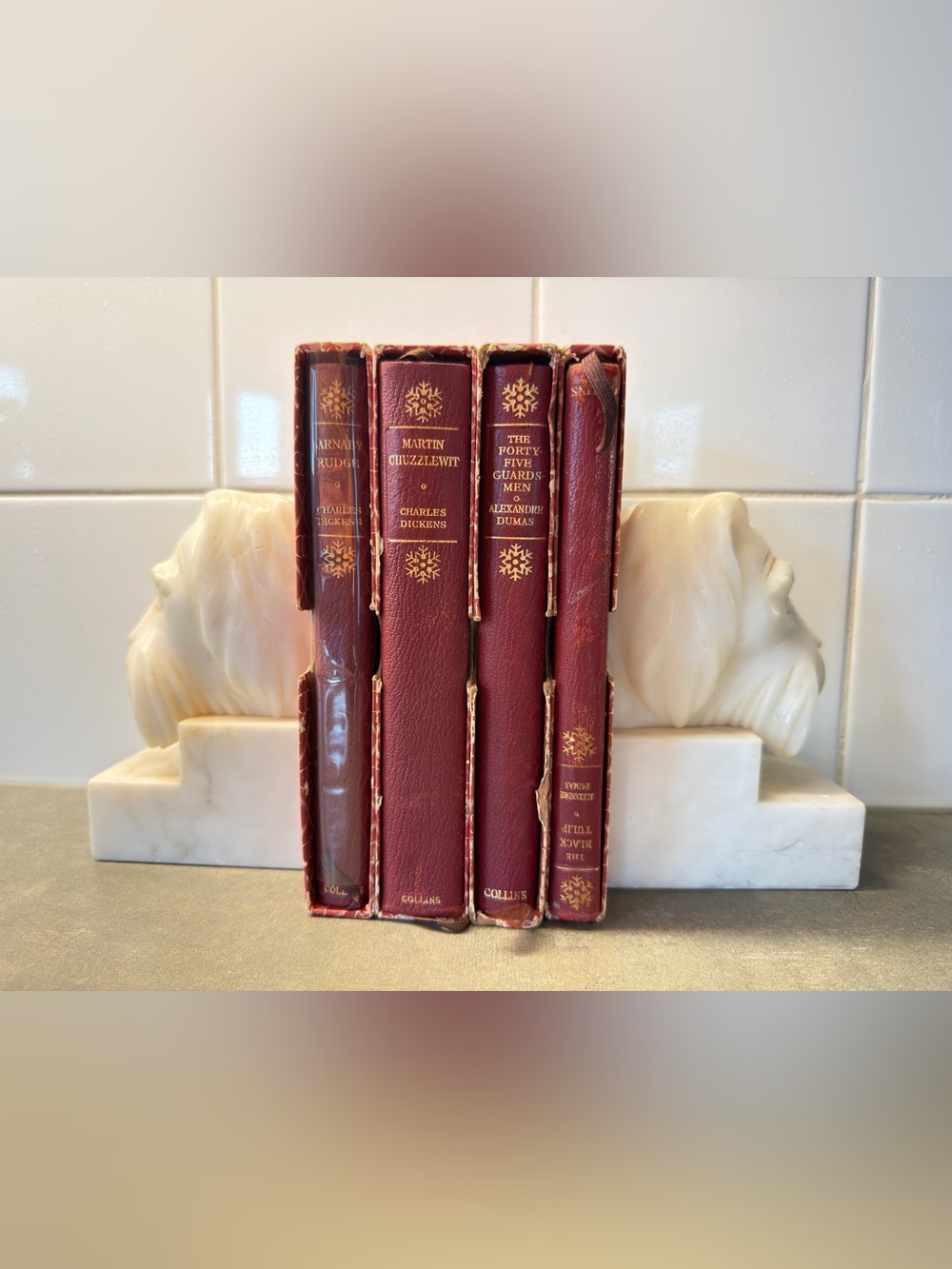 Scottie Dog Bookends - Pair - Vintage Carved White Alabaster / Marble